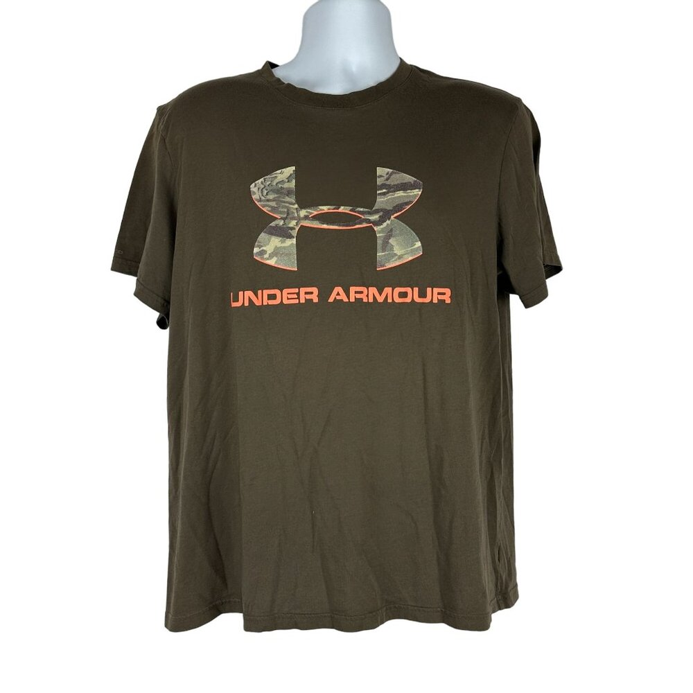 Under Armour HeatGear Loose Fit Camo Logo Mens T Shirt Size Large Graphic Tee